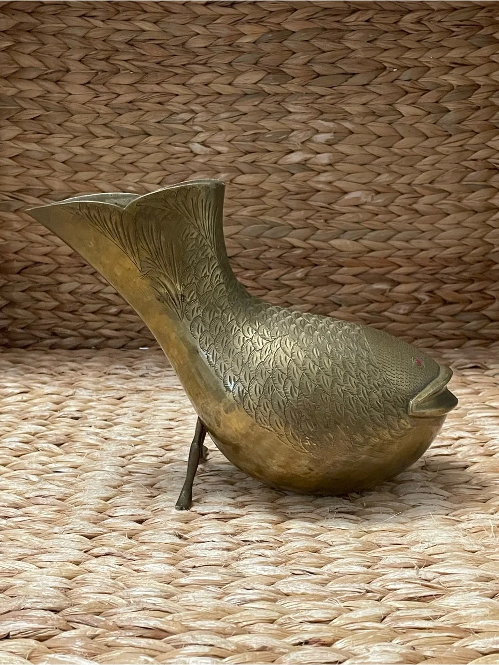 Vintage Brass Fish‎ Vase Tail MCM Mid-Century